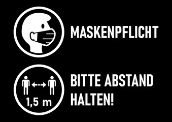 Poster - Set of Round Sticker Icons for Coronavirus Measures in German including 