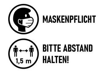 Poster - Set of Round Sticker Icons for Coronavirus Measures in German including 