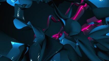 Poster - Volume amorphous shapes with color neon strips, computer generated. 3d render of surreal backdrop