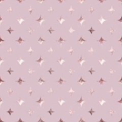 Poster - Star. Rose gold foil. Pink seamless pattern stars. Golden roses sparkle star foil. Glitter pattern. Elegant bling marble texture. Delicate background stars. Tender design for gift wrappers. Vector