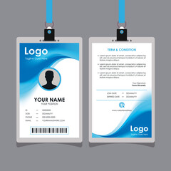 Sticker - Abstract Smooth Clean Blue Wavy Id Card Design with Blurry Mesh Background Element, Professional Identity Card Template Vector for Employee and Others