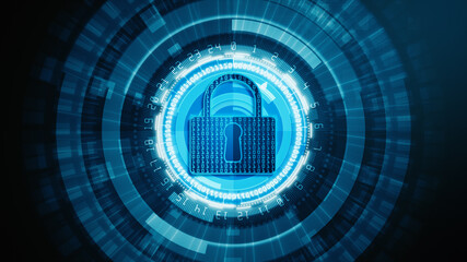 Poster - HUD and Lock Icon cyber security of digital data network protection, Future Technology Network Background Concept