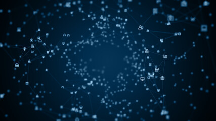 Fototapete - Technology Digital Data Network Connection and Cyber Security Concept, Social network connections, 5g high-speed internet connection data analysis background.