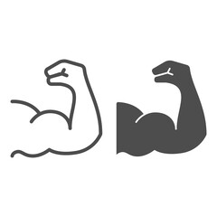 Poster - Biceps line and solid icon, gym workout concept, bicep sign on white background, sportsman arm icon in outline style for mobile concept and web design. Vector graphics.