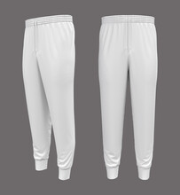 Blank Joggers Mockup, Front And Side Views. Sweatpants. 3d Rendering, 3d Illustration.
