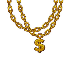 Golden Chain With Dollar Symbol. Isolated On White Background Vector Graphics Art. Design For Stickers, Logo, Web And Mobile App. 