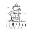 ship on the sea, Sailing ship logo concept, flat logo sketch, logo template for company, line art ship