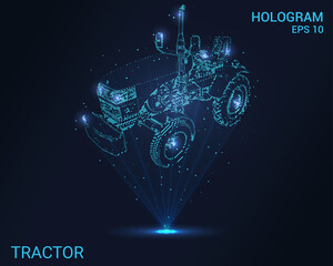 Wall Mural - Tractor hologram. Holographic projection of the tractor. A flickering energy stream of particles. Scientific design minitractor.