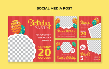 Kids birthday party social media post template. Suitable for kids birthday invitation or any other kids event