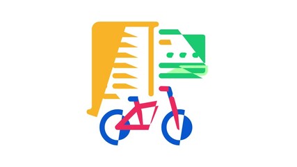 Poster - Bike Sharing Business Icon Animation Bike Share Deal And Agreement, Web Site And Phone Application, Helmet And Bicycle Parking