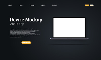 Poster - Realistic laptop, notebook, computer with blank screen and shadow. Dark theme. Blank device mock up. Web page tamplate. Electronic devices mockup set. Modern technology. Vector EPS 10.