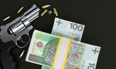 Poster - Polish currency with gun and ammunition