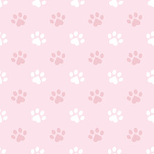 Pastel Pink Paw Pattern For Pets Cute Repeat Pattern Vector Background Design. Paws And Hearts. I Love My Pet. Cute Pastel Pink Paw Pattern Background For Pets.