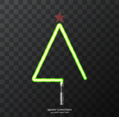 Wall Mural - vector modern concept christmas tree and light swords on transparent background