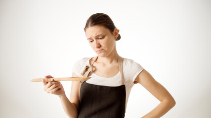 Canvas Print - girl cook trying food