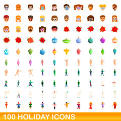 Wall Mural - 100 holiday icons set. Cartoon illustration of 100 holiday icons vector set isolated on white background