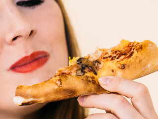 Sticker - Woman eating hot pizza slice