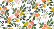 Vector illustration of seamless floral pattern with fruits. Design for cards, party invitation, Print, Frame Clip Art and Business Advertisement and Promotion 