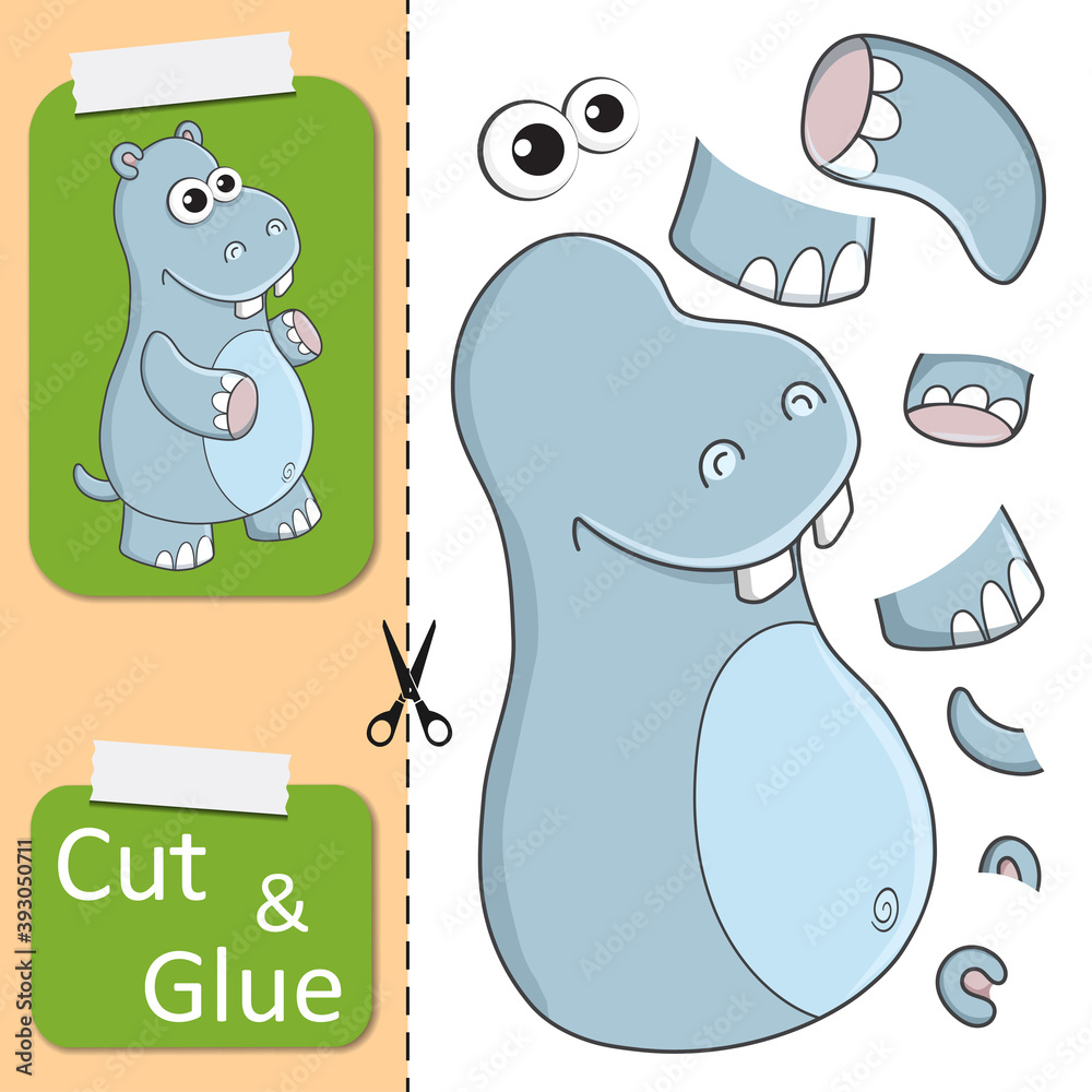 Cut and glue the paper Hippo. Create application the cartoon fun ...
