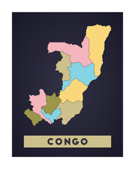 Naklejka na meble Congo map. Country poster with regions. Shape of Congo with country name. Neat vector illustration.