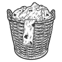 Basket Of Dirty Laundry. Engraving Raster Illustration. Sketch Scratch Board Imitation.