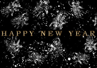 Poster - Happy New Year gold letters effect on black background covered with snow.