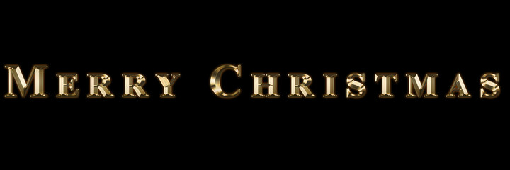 Wall Mural - Merry Christmas sign on black background with copy space.  Gold letters effect.