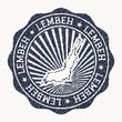 Lembeh stamp. Travel rubber stamp with the name and map of island, vector illustration. Can be used as insignia, logotype, label, sticker or badge of the Lembeh.