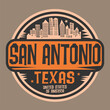 Stamp or sign with name of San Antonio, Texas