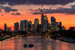 Summer evening sunset view on the city centre skyline of Frankfurt, the financial center of the Germany.