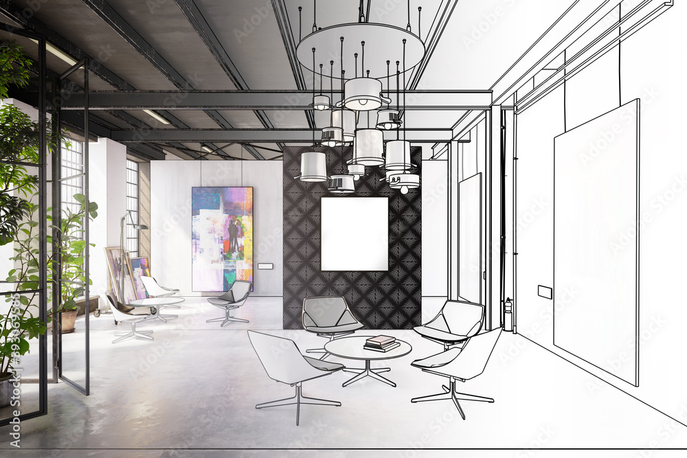 Project of a contemporary art & exibition gallery (drawing) - 3d visualization