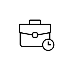 Poster - Work time linear icon. Working hours illustration. Business briefcase with clock. Vector on isolated white background. EPS 10