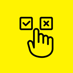 Poster - Accept and decline buttons icon. Yes or no click. Approve and delete. Hand pushing button. Vector on isolated background. EPS 10