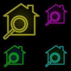 Aufkleber - house search neon color set icon. Simple thin line, outline vector of building landmarks icons for ui and ux, website or mobile application