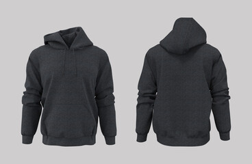blank hooded sweatshirt mockup for print, isolated on grey background, 3d rendering, 3d illustration