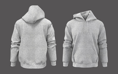Wall Mural - Blank hooded sweatshirt mockup for print, isolated on grey background, 3d rendering, 3d illustration