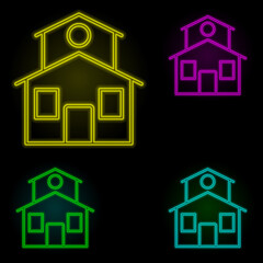 Poster - house neon color set icon. Simple thin line, outline vector of building landmarks icons for ui and ux, website or mobile application