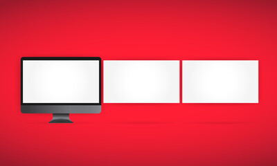 Aufkleber - Realistic computer monitor in front view. Metal desktop mockup with white screen. Template of notebook. Vector on isolated white background. EPS 10