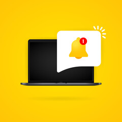 Poster - Notification bell on laptop display illustration. New message. Vector on isolated background. EPS 10