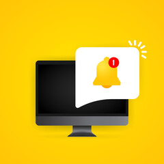Poster - Notification bell on computer display illustration. New message. Vector on isolated background. EPS 10