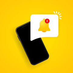 Poster - Notification bell on smartphone display illustration. New message. Vector on isolated background. EPS 10