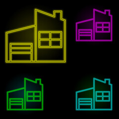 Poster - building neon color set icon. Simple thin line, outline vector of building landmarks icons for ui and ux, website or mobile application