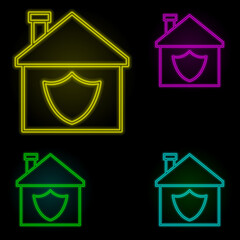 Poster - house in neon color set icon. Simple thin line, outline vector of building landmarks icons for ui and ux, website or mobile application