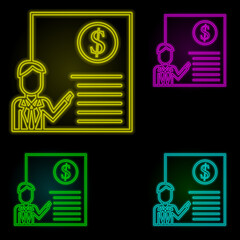 Aufkleber - Corporate and business, business man, manager, money, report neon color set icon. Simple thin line, outline vector of corporate and business icons for ui and ux, website or mobile application