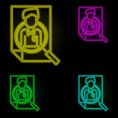 Poster - Corporate and business, career, curriculum, human, job research neon color set icon. Simple thin line, outline vector of corporate and business icons for ui and ux, website or mobile application
