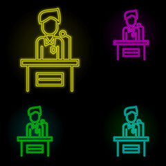 Poster - Corporate and business, conference, speaker neon color set icon. Simple thin line, outline vector of corporate and business icons for ui and ux, website or mobile application