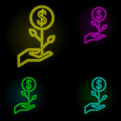Poster - Corporate and business, growth, money neon color set icon. Simple thin line, outline vector of corporate and business icons for ui and ux, website or mobile application