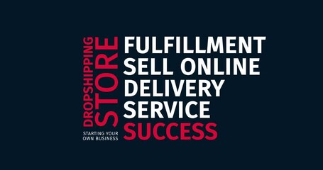 Wall Mural - Dropshipping Store. Starting your own business. Animated word cloud text. Kinetic typography Animation.
