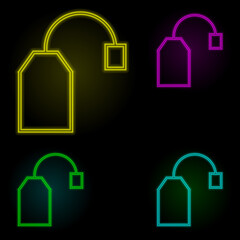 Poster - tea bag neon color set icon. Simple thin line, outline vector of kitchen icons for ui and ux, website or mobile application