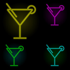 Poster - cocktail glass neon color set icon. Simple thin line, outline vector of kitchen icons for ui and ux, website or mobile application